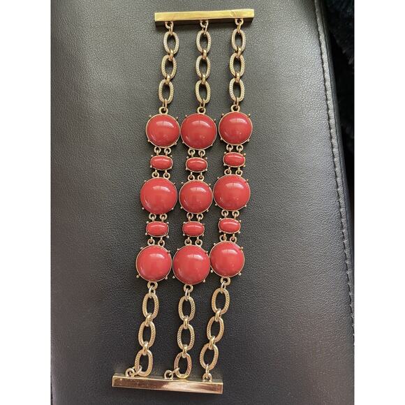 Banana Republic 3 chain wide bracelet perfect condition Orange with gold chain - Picture 6 of 16